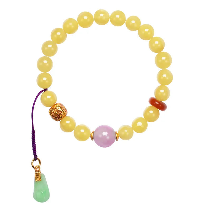 8mm Amber Hetian Jade Bell Bracelet｜Feng Shui Elegance