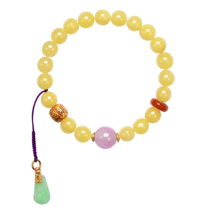 8mm Amber Hetian Jade Bell Bracelet｜Feng Shui Elegance