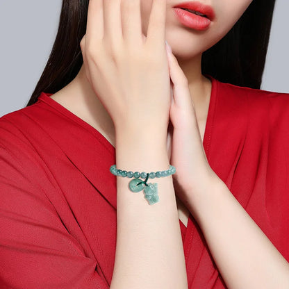 青玉福猫手串｜和田玉招财护身 女士蓝色吉祥手链