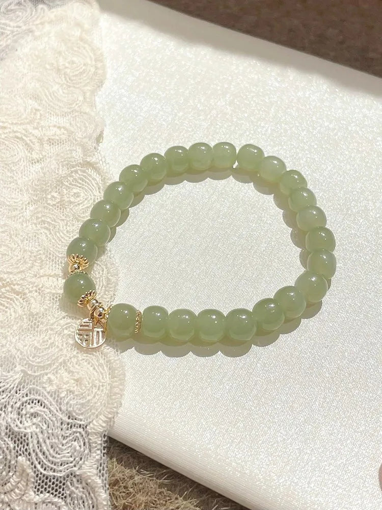 Purple Hetian Jade Wedding Bracelet｜Natural Beaded Strand for Women