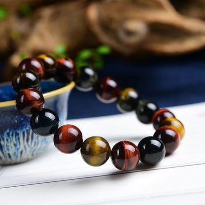 彩色虎眼护身手链｜男女情侣佛珠开运能量饰