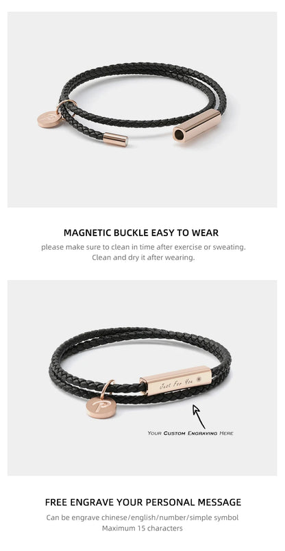 十二星座真皮缠绕手链｜男女同款磁扣 可刻字生日守护礼物
