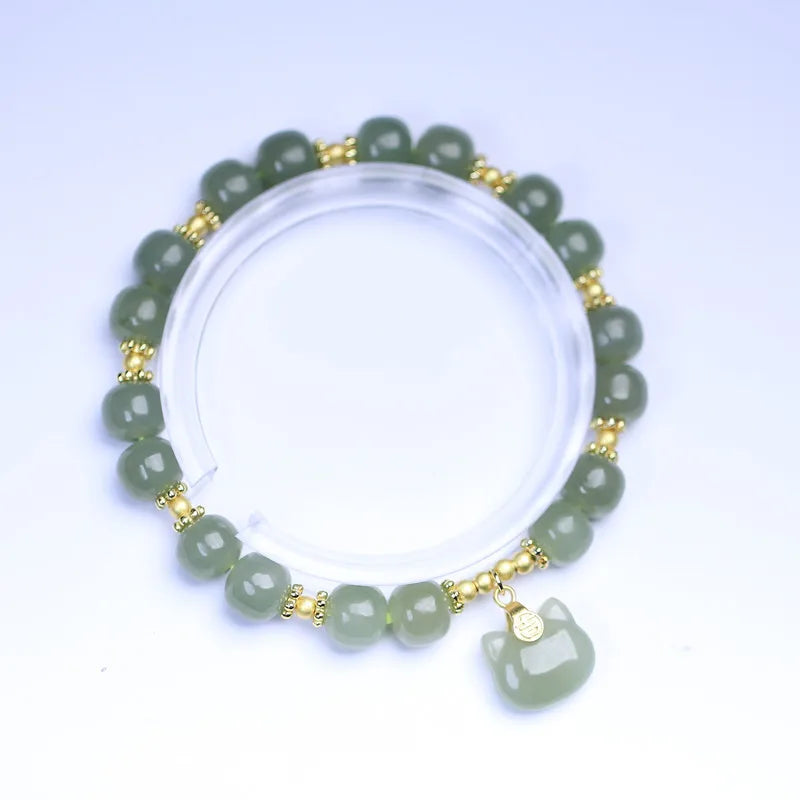 Lucky Jade Antique Gong Bell Bracelet — Boho Feng Shui Charm