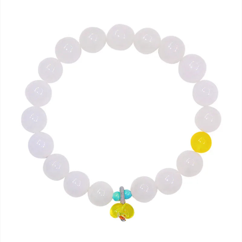 Hetian White Jade 10mm Bead Bracelet — Cinnamon Knot Blessing Gift