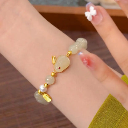 Natural Hetian Jade Bracelet for Women ｜ Vintage Boho Stone Beads Gift