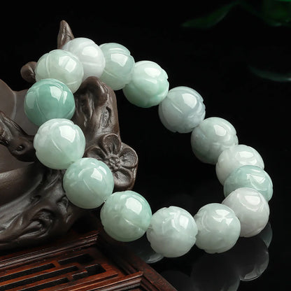 Natural Hotan Ice Jade Lotus Bracelet｜Elegant Unisex Strand