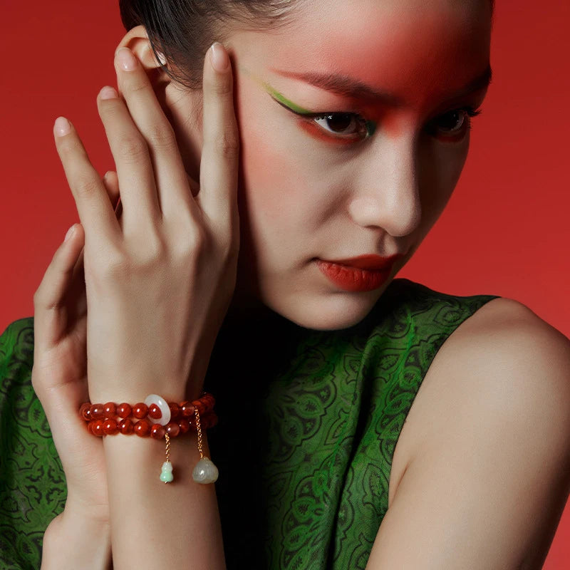 Sichuan Nanhong Two-Turn Hetian Jade Bracelet — Silver-Gold