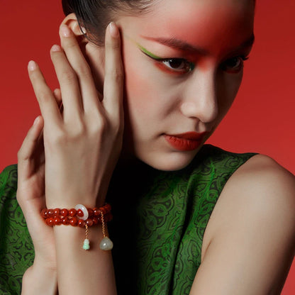 Sichuan Nanhong Two-Turn Hetian Jade Bracelet — Silver-Gold