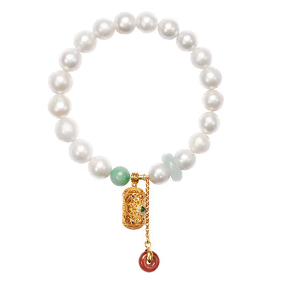 Hetian Jade & Freshwater Pearl Retractable Bracelet — Handmade Charm