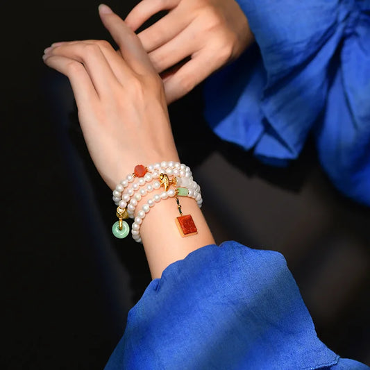 108-Bead Four-Circle Buddhist Bracelet with Freshwater Pearls