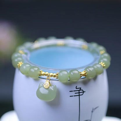 Lucky Jade Antique Gong Bell Bracelet — Boho Feng Shui Charm