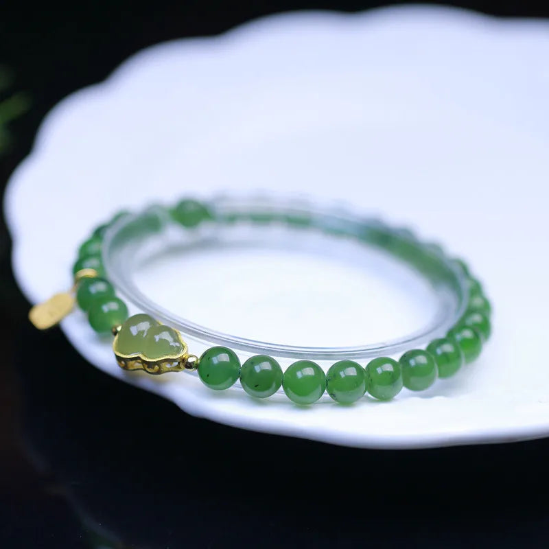 Lucky Jade Antique Gong Bell Bracelet — Boho Feng Shui Charm
