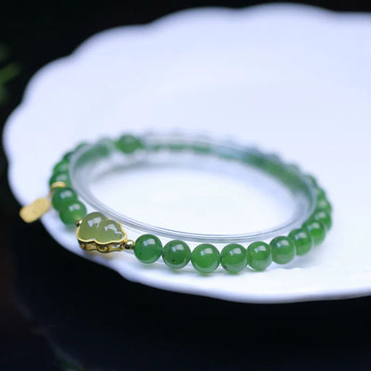 Lucky Jade Antique Gong Bell Bracelet — Boho Feng Shui Charm