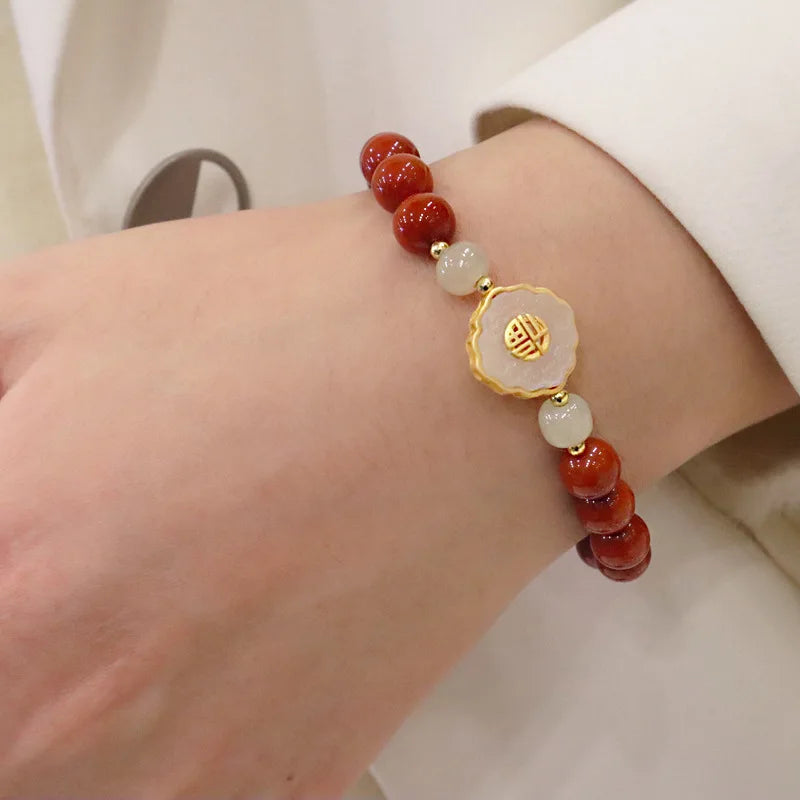 Red Agate & Hetian Jade Blessing Bracelet - Vintage Charm
