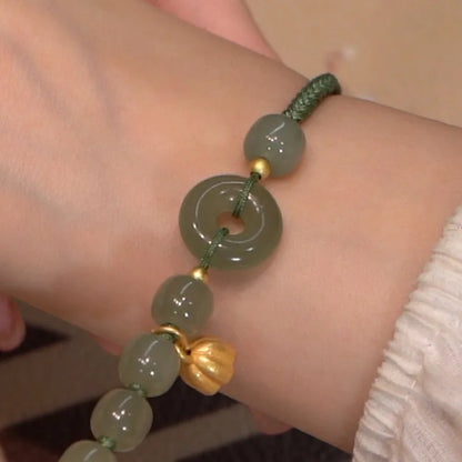 Hetian Jade Leaf Bracelet ｜ Vintage Handmade Feng Shui Charm