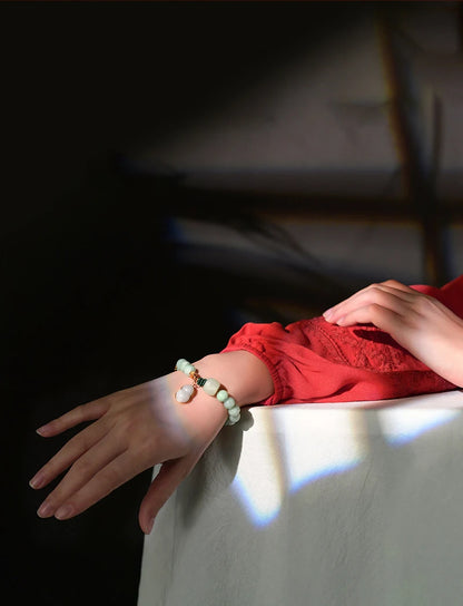 Natural Jade Calabash Bracelet — 925 Needle & Braided Rope