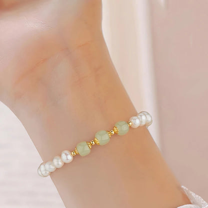 Natural Hetian Jade Round Green Beads Bracelet｜Feng Shui Elegant Charm