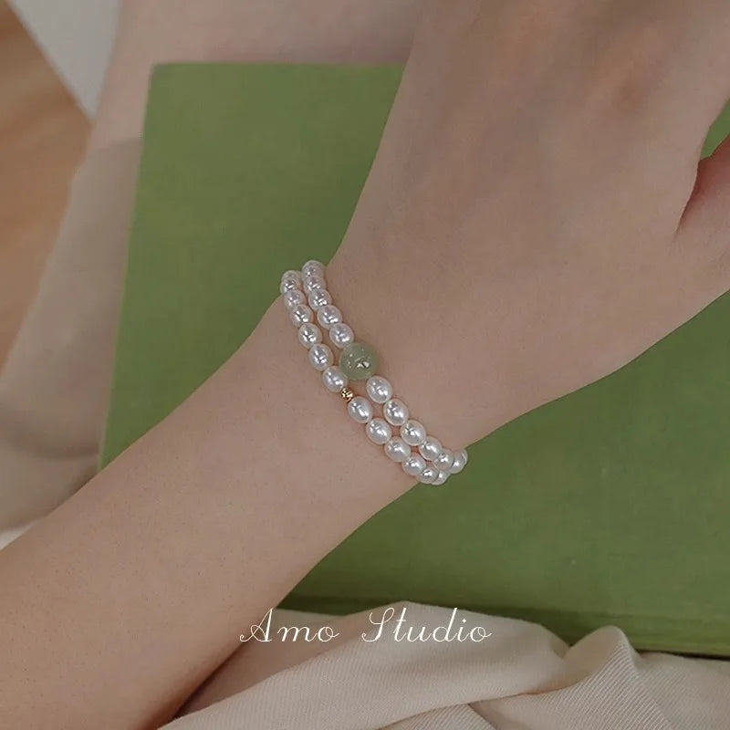 Vintage Chinese Imitation Jade Pearl Bracelet 4-5mm Beads