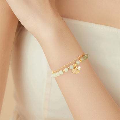 Hotan Jade Ginkgo Double‑Layer Pearl Bracelet — High‑End Gift