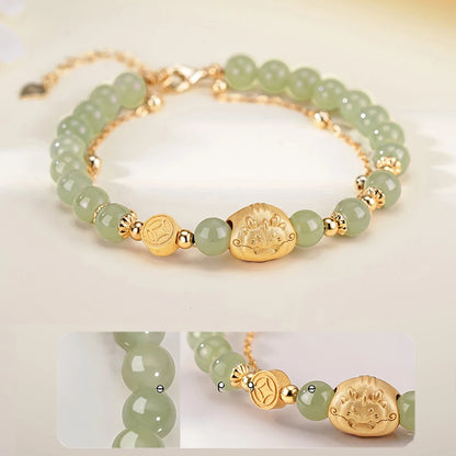 Dragon Zodiac Hetian Jade Double-Layer Lucky Bangle