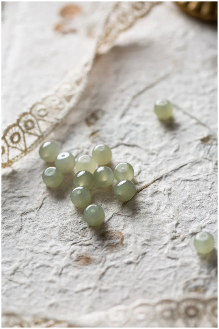 Hetian Jade 7mm Lotus String Bracelet — Nephrite Single Circle