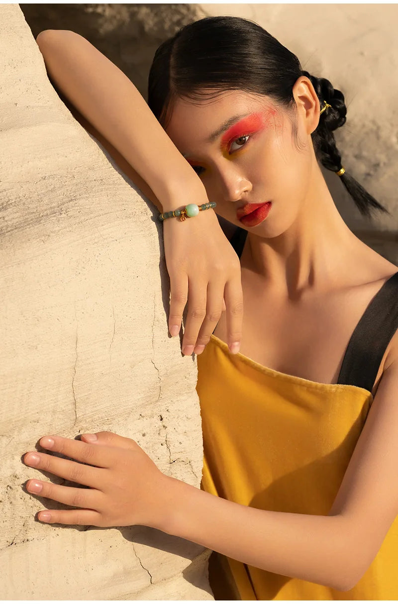 Hetian Jade Bead Bracelet | Tibetan Silver Minimalist