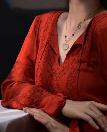 Hetian White Jade Ruyi Clavicle Necklace, 925 Silver