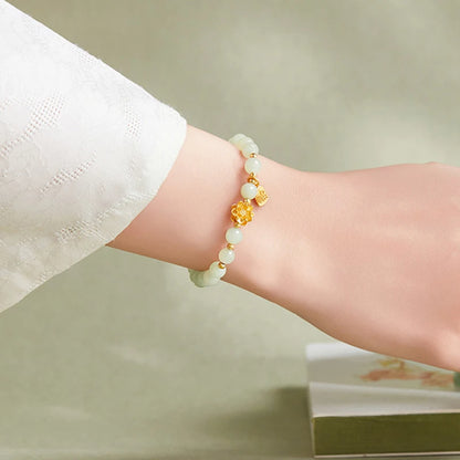 Hetian Green Jade 6mm Lotus Bracelet — Single Circle Buddha Beads