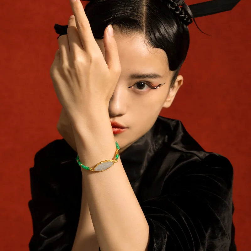 Hetian White Jade Abacus Bracelet — S925 Silver & 18K Gold