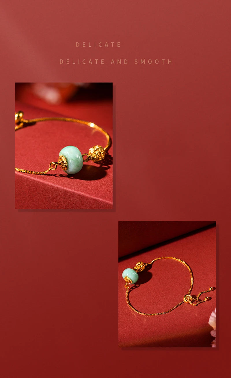 Jade & Gold-Plated Beaded Bangle｜Vintage Feng Shui Bracelet