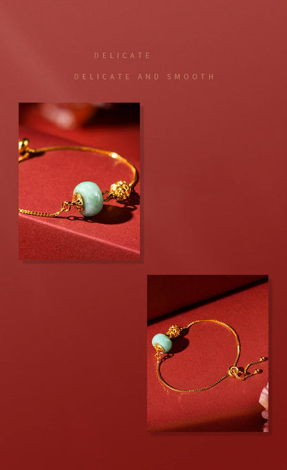 Jade & Gold-Plated Beaded Bangle｜Vintage Feng Shui Bracelet