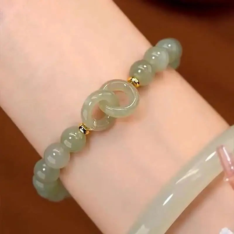 Hetian Jade Heart Bead Bracelet｜Minimalist Peace Button Jewelry