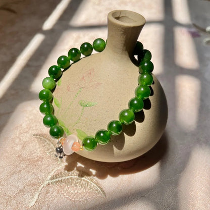 Natural Hetian Jade 8mm Bracelet — Green Luck Charm