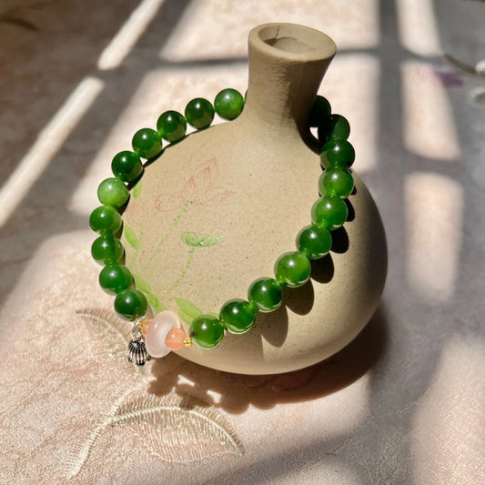 Natural Hetian Jade 8mm Bracelet — Green Luck Charm