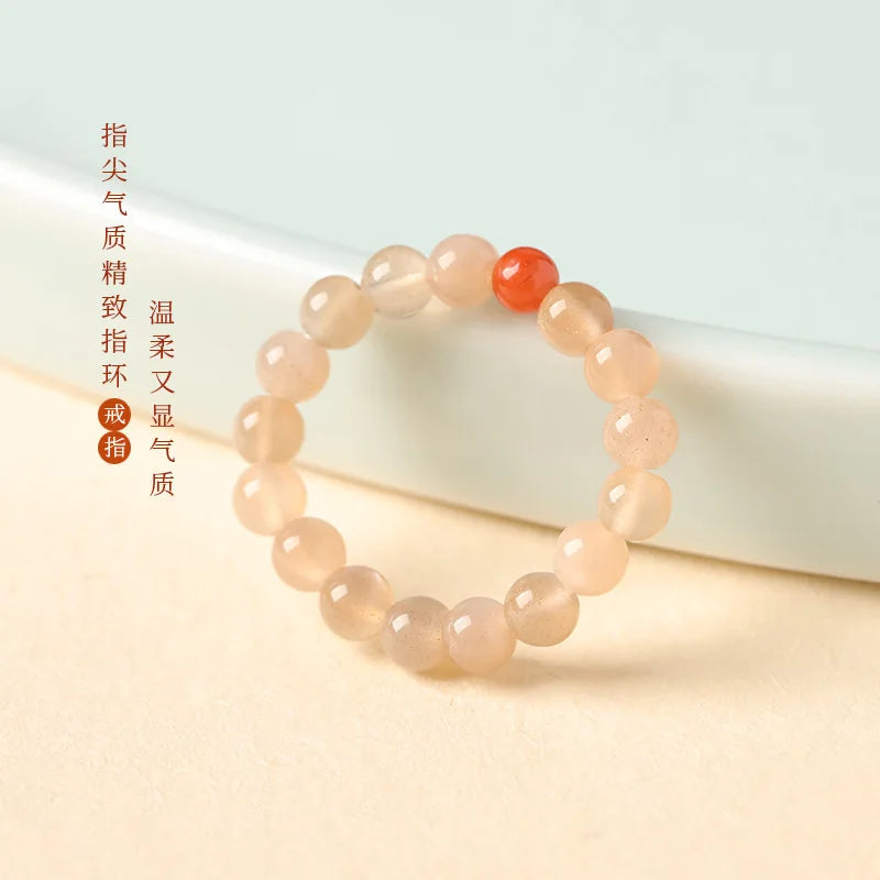 Warm Sunstone Red-Glow Beaded Collarbone Bracelet Charm