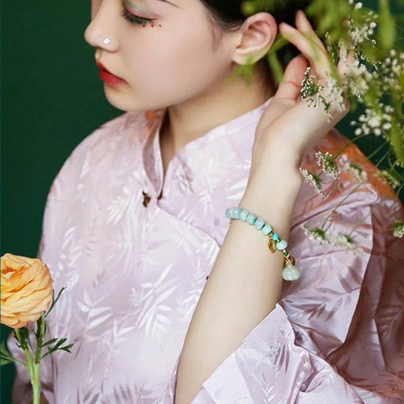 Green Agate & Hotan Jade Gourd Bracelet｜Classic Couple Gift