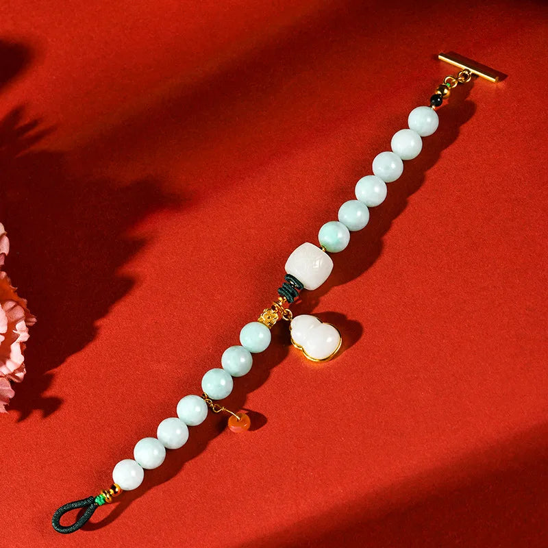 Natural Jade Calabash Bracelet — 925 Needle & Braided Rope
