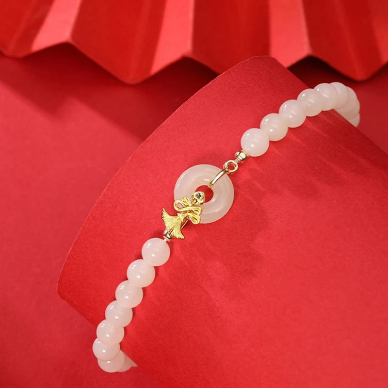 Hotan White Jade Donut Necklace Bracelet｜Vintage Light Luxury Amulet