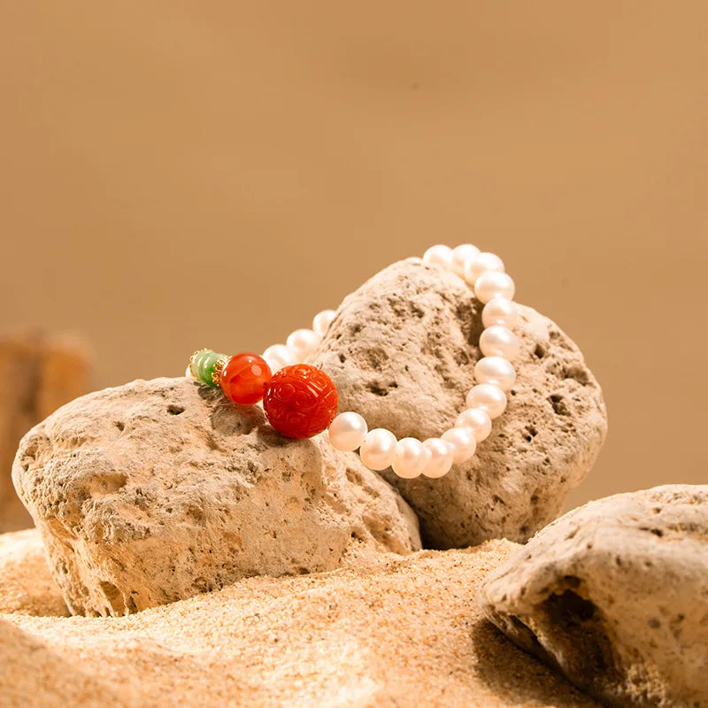 White Natural Freshwater Pearl Strand Bracelet｜Feng Shui Elegance