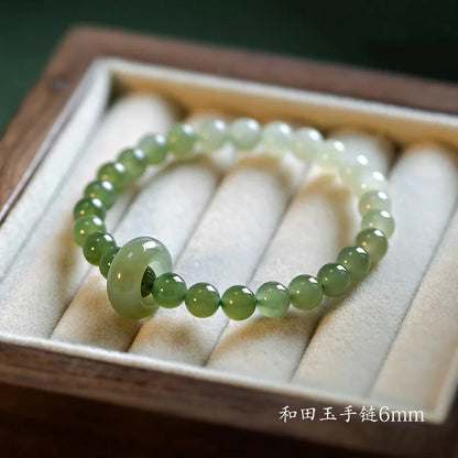 Vintage Natural Jade Wristband Bracelet ｜ Classic Beaded Feng Shui