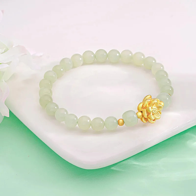 Gold-Plated Lotus Hetian Jade Bracelet – Luxurious Charm