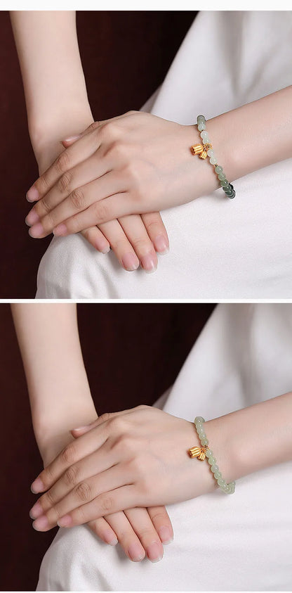 Blue Hotan Jade Gradient Bead Bracelet｜S925 Gold-Plated Elegance