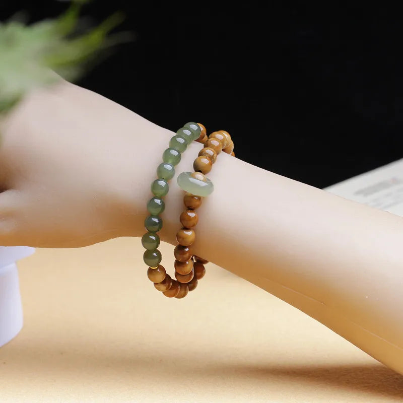 Hotan Jade 8mm Double-Layer Buddhist Bracelet｜Feng Shui Amulet