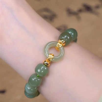Natural Hetian Jade Bracelet for Women ｜ Vintage Boho Stone Beads Gift