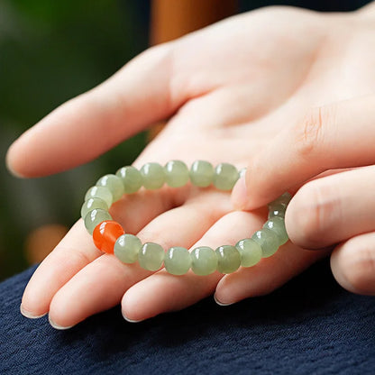 Hetian Green Jade Lotus Bead Bracelet — Feng Shui Charm