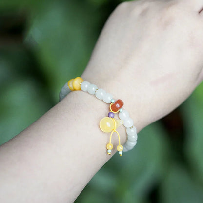 Hetian Jade 7x8mm Beaded Pendant Bracelet — Unisex Charm