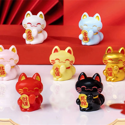 1/2PCS Lucky Feng Shui Cat Maneki Neko Fortune Cat Figurine Collectible Fortune Decor Ornaments Lucky Cat Mini Figure Collection