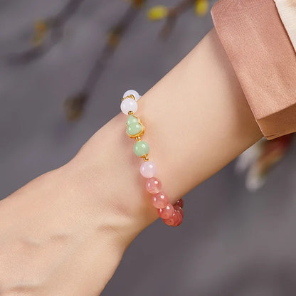 Cinnabar & Hetian-Style Jade Bead Bracelet｜Red Gold Luck Talisman