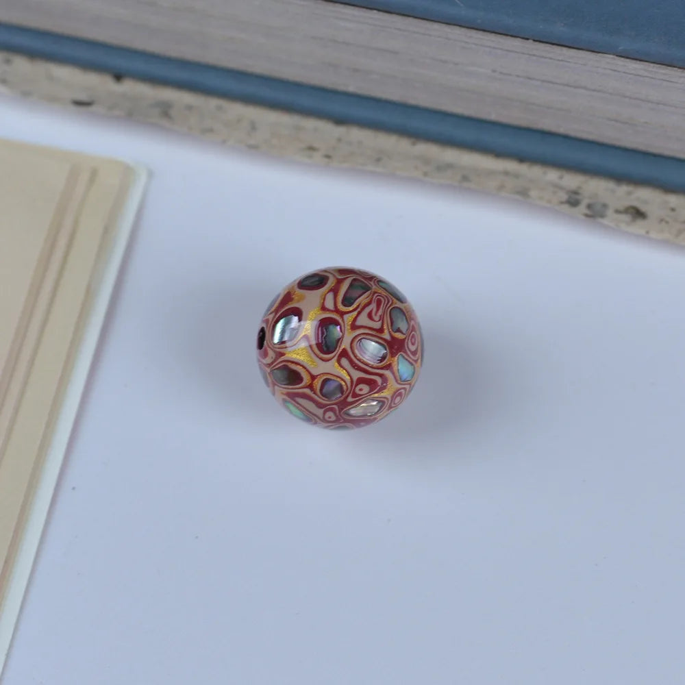 Antique Wood Circle Bracelet with Mother-of-Pearl Luck Charm
