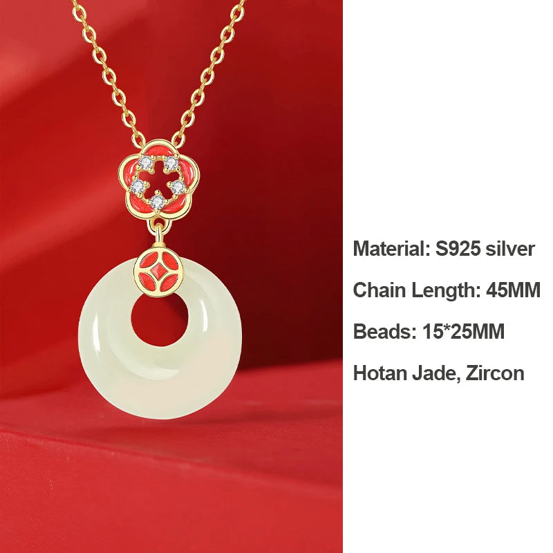 Hollowed Flower Hetian Jade Pendant Necklace – Copper Coin Charm